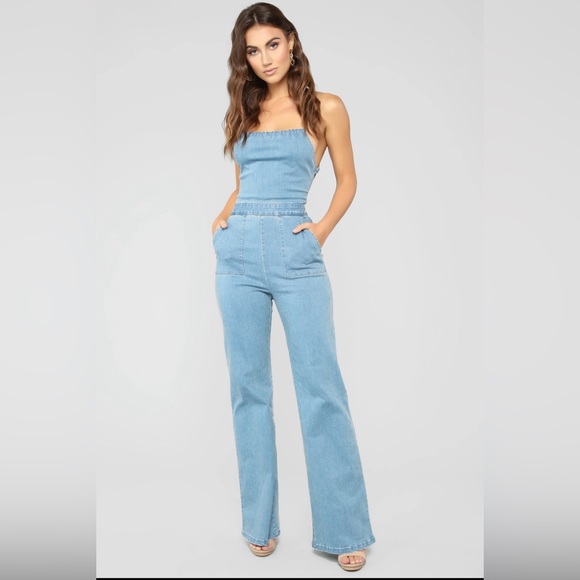 Light Wash Denim Jumpsuit | Sz Large - Picture 1 of 5